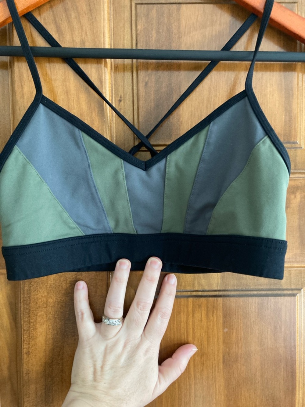 ALO Yoga Olive and Charcoal Strappy Bralette